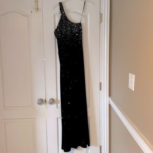 Night Way Collection sequined black velvet long gown